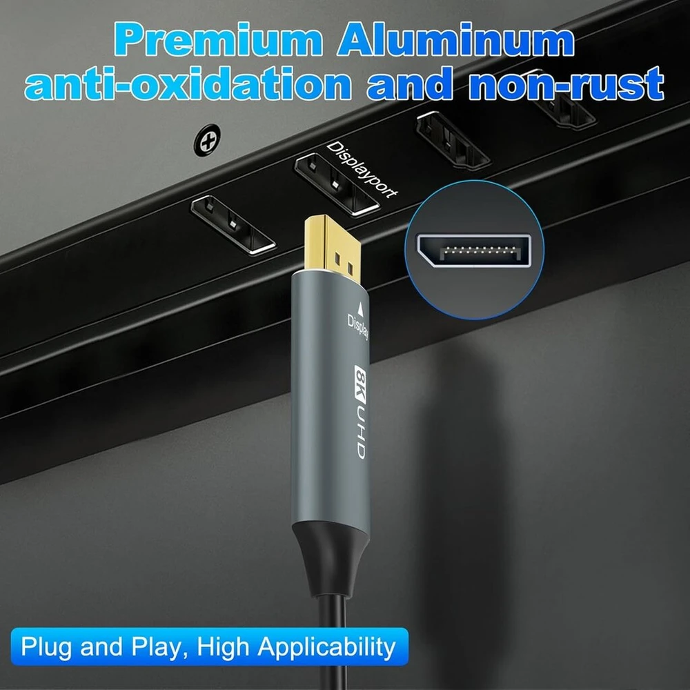 Displayport 1.4 Optinis Kabelis 10m, 8k@30hz, 4k@120hz, 32.4gbps