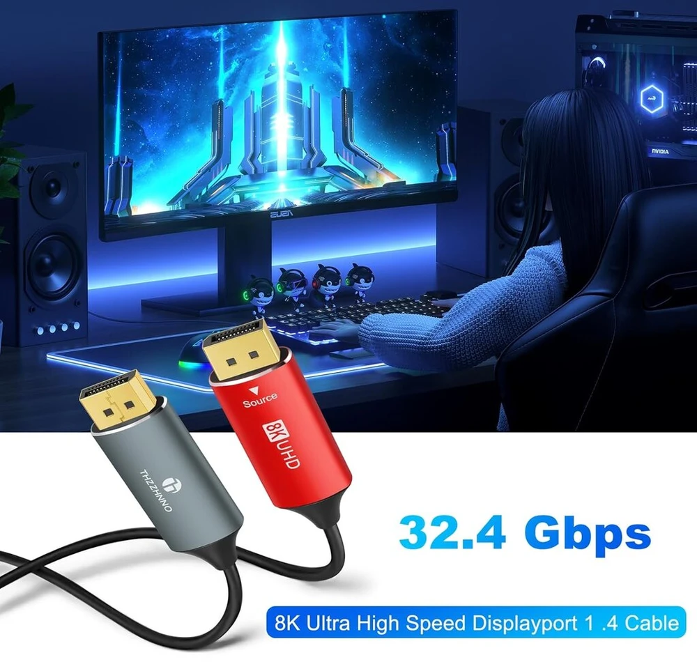 Displayport 1.4 Optinis Kabelis 10m, 8k@30hz, 4k@120hz, 32.4gbps