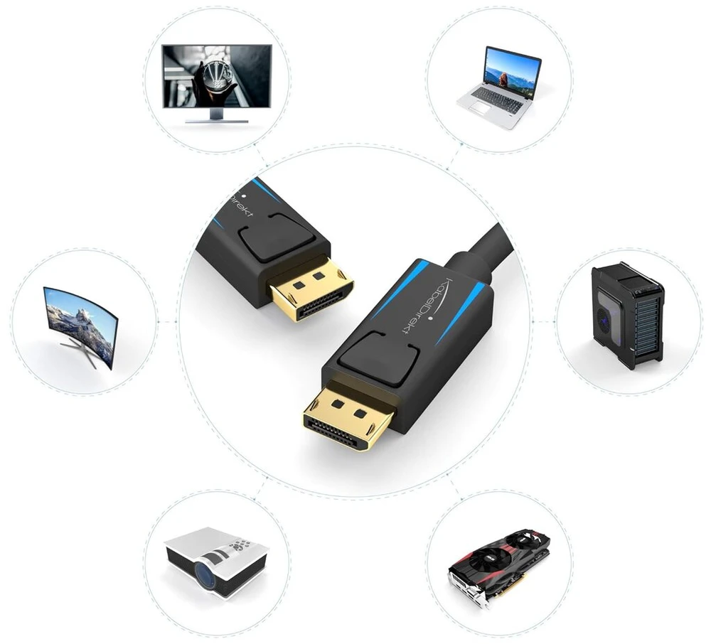 Displayport 8k kabelis 2m su užraktu, 32.4 Gbit/s