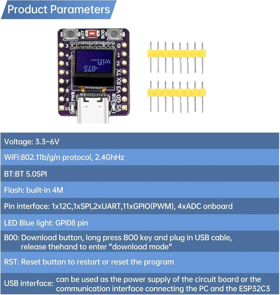 Diymore Esp32 C3 kūrimo plokštė su 0,42 colio oled ekranu, esp32 mini palaiko wifi bluetooth, tinkama iot kūrimui, 2 vnt.