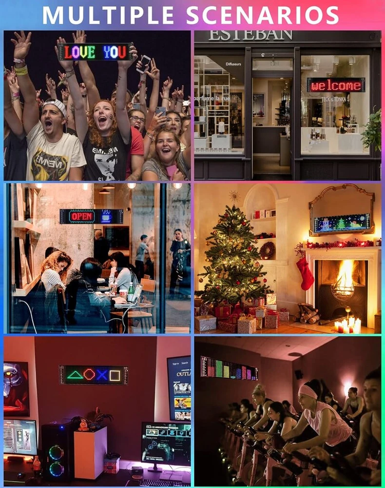 Diyoyotm led ekranas, 37.2 x 9.2 cm programuojamas led ekranas, led scenarijus, apšviestas ženklas automobiliui, sunkvežimiui, tekstas, graffiti, išmani programėlė, bluetooth usb 5 v