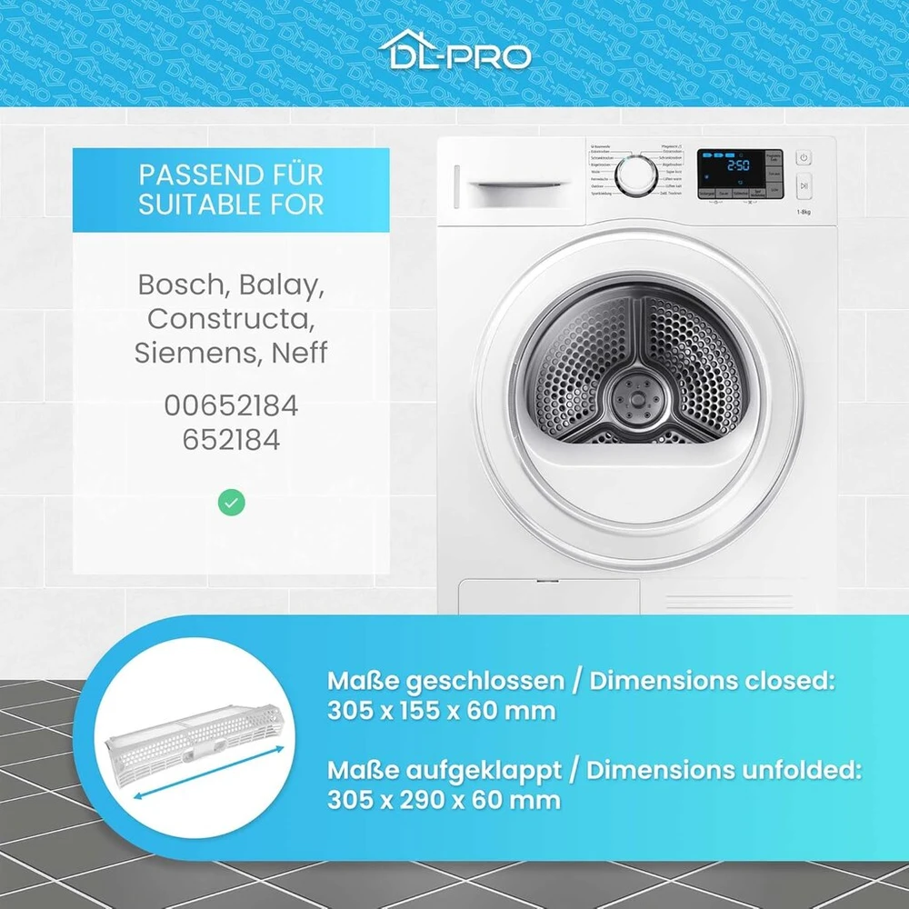 Dl-pro Pūkelio filtras džiovintuvams Bosch Siemens 00652184