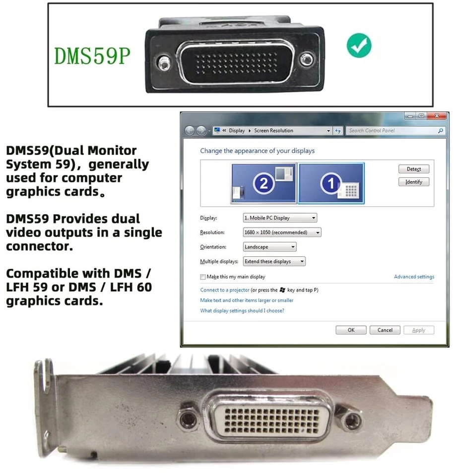 Dms-59 į 2x Dvi adapterio kabelis