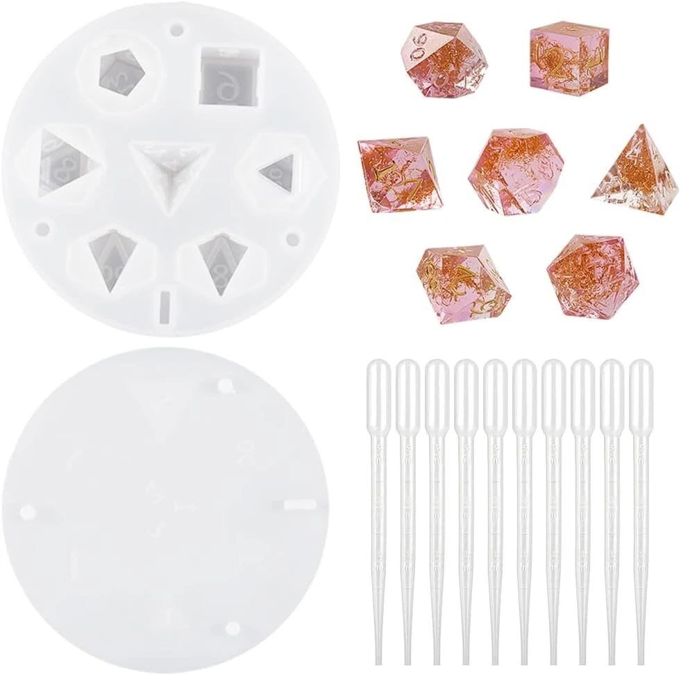 Dnd kauliukų rinkinys, silikoninis liejimo forma, 7 formų silikoninė liejimo forma, Dnd kauliukai, silikoninė liejimo forma dervai, poliedrinių kauliukų rinkinys stalo žaidimų vaidmenų žaidimams