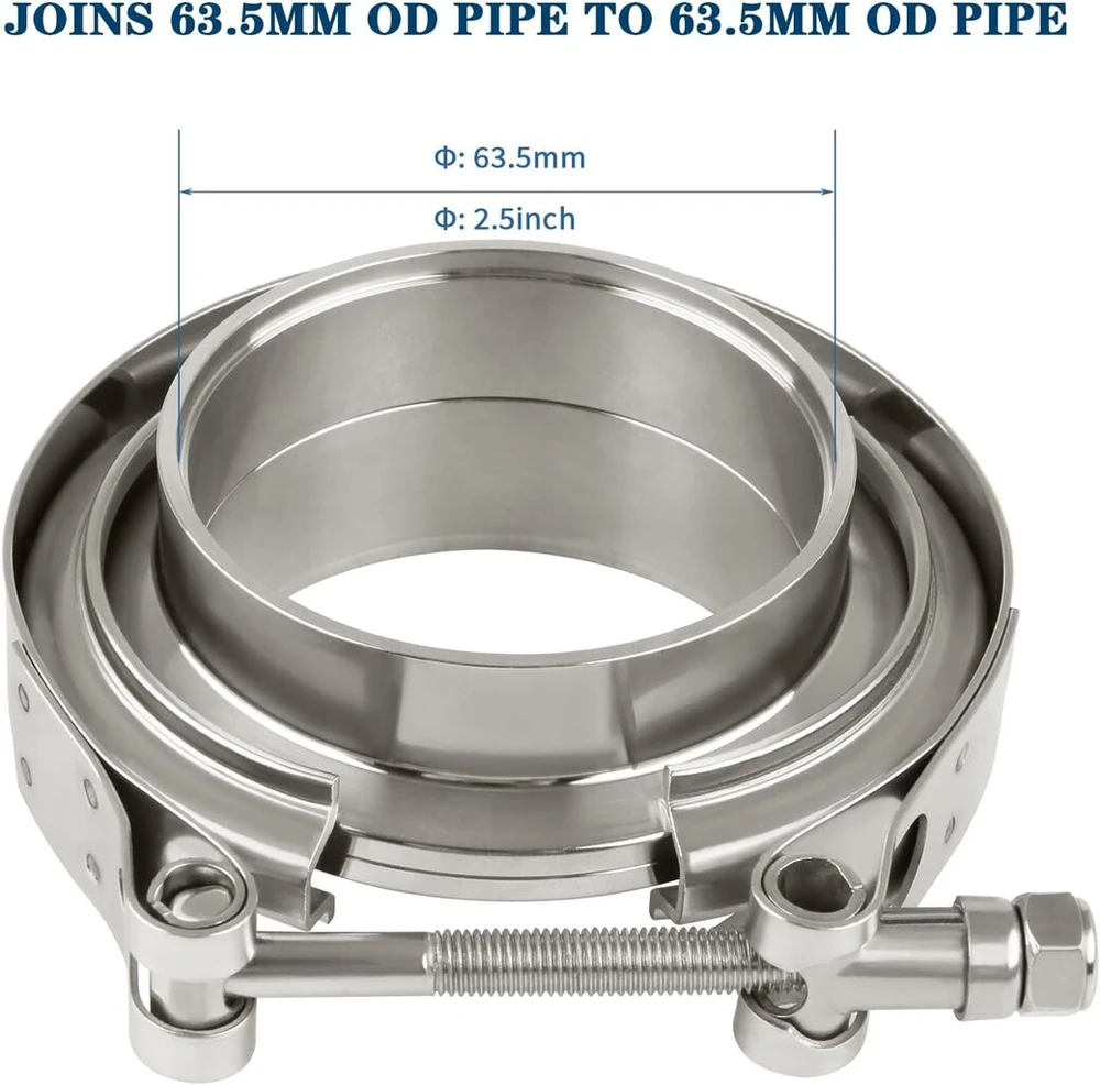 Docas 1 vnt. skersmuo 63.5 mm (2.5 colio) v-band gnybtas + flanšai, pilnas nerūdijančio plieno komplektas, papildoma turbo žarna, nerūdijančio plieno v juostos gnybtų rinkinys, turbo išmetimo sistema su greitu atleidimu