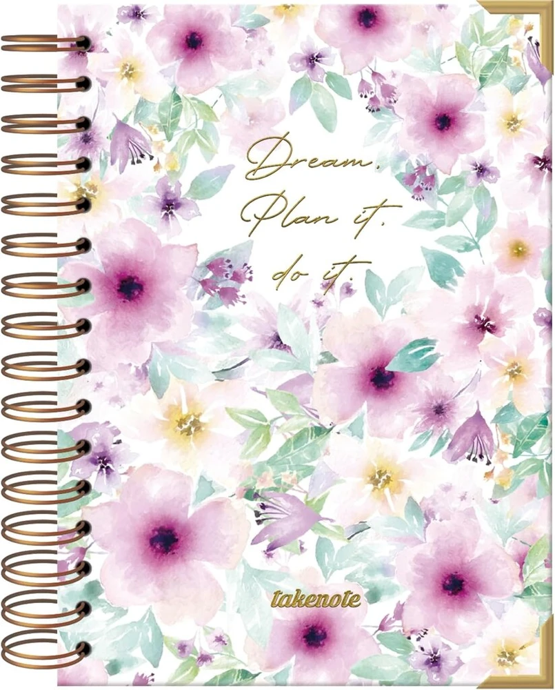 Dohe Dreambook A5 formato užrašų knygelė – tušti vidiniai puslapiai, 192 tušti puslapiai, dydis 15,5 x 21,5 cm, kietas viršelis, dviguba spiralinė aukso spalvos (wire'o) rišimas – Takenote Valentina