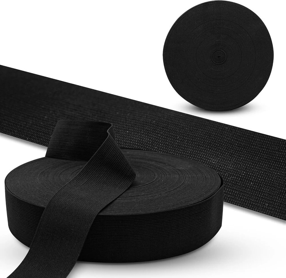 Doja Barcelona elastinė juosta 50 m 50 mm juoda elastinė juosta siuvimui tampri poliesterio ir gumos elastinė juosta apmušalams, sofoms, drabužiams ir kt.