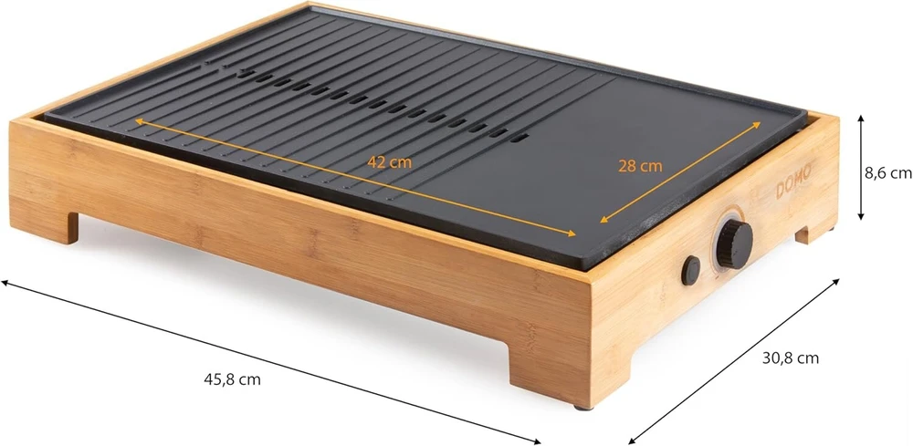 Domo do9271g plancha grilis bamboo style 42 x 28 cm wood effect 1800 w