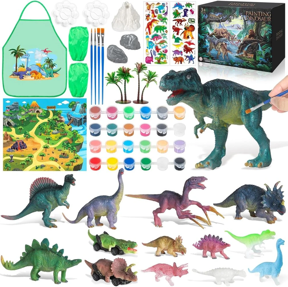 Dongqi dinozaurų piešimo rinkinys, rankdarbių rinkinys, dovana vaikams dinozaurų tema, žaislas 3 4 5 6 7 8 metų vaikams, piešimo žaislas su dinozaurų rinkiniu, kūrybiškumo dovanos berniukams ir mergaitėms