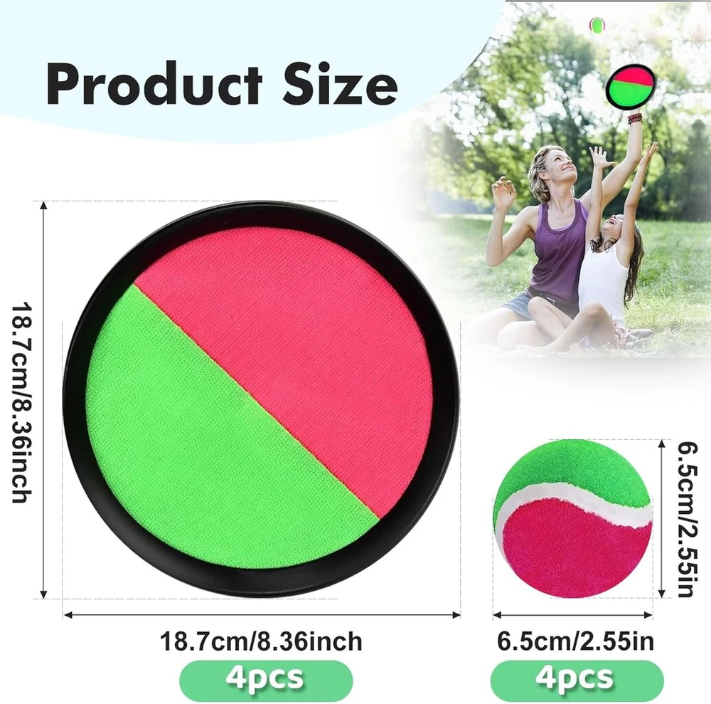 Dongszq velcro kamuoliukų žaidimas, velcro kamuoliukų rinkinys su 4 gaudymo diskais ir 4 kamuoliukais, velcro kamuoliukų žaidimo gaudymo kamuoliukų rinkinys, paplūdimio žaislas, velcro kamuoliukas, atsparus vandeniui, velcro kamuoliukų žaidimas vaikams, d