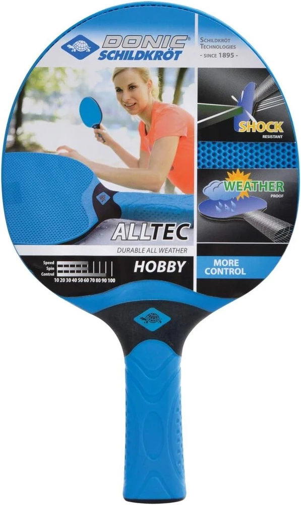 Donic-schildkröt Alltec Hobby 733014 lauko stalo teniso raketė, plastikinė raketė, atspari oro sąlygoms, tvirta, plaunama