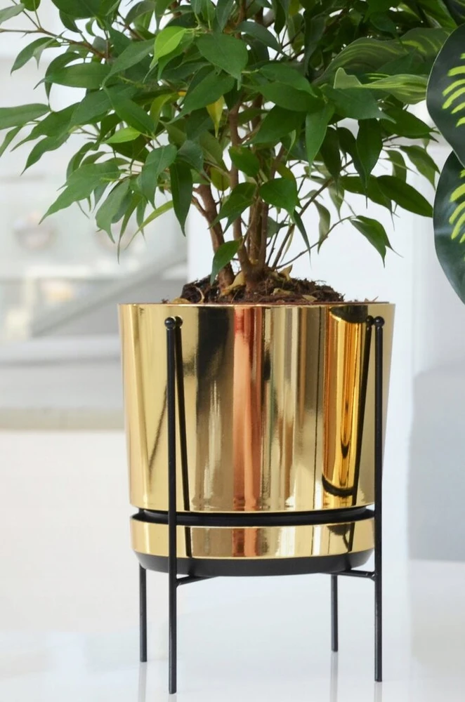 Doniczka 14cm su stovu metaliniu, Loft stiliaus