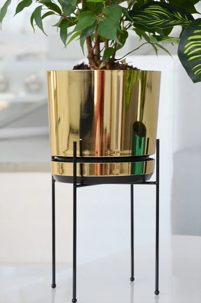 Doniczka 14cm su stovu metaliniu, Loft stiliaus