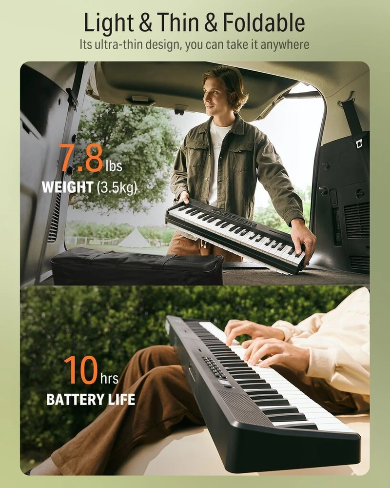 Donner Dp-10 nešiojamas pianinas, 88 klavišai pradedantiesiems, bluetooth sulankstomas pianinas su 128 ritmais, akordais, įrašymu, sulankstomas skaitmeninis pianinas su pedalu, pianino krepšiu, juodas