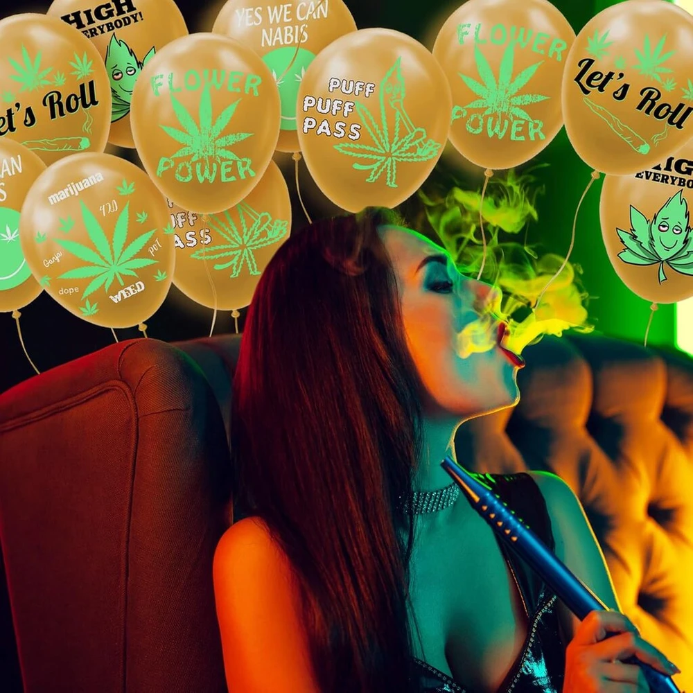 Dope balionų priedų rinkinys, 24 vnt. Weed lateksiniai balionai, dekoracija, laimingo Dope gimtadienio vakarėlio priedai, balionai