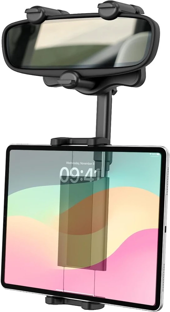 Dosvsi planšetinio kompiuterio laikiklis galinio vaizdo veidrodėliui automobilyje, sunkvežimio didelis galinio vaizdo veidrodėlio Ipad laikiklis su 360° ištraukiama rankena, automobilinis galinio vaizdo veidrodėlio stovas Ipad Pro Air Mini, Galaxy Tab/su F