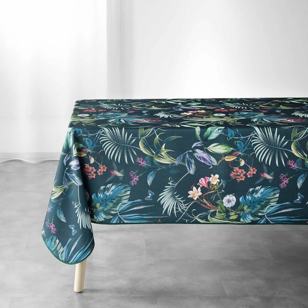 Douceur D'intérieur, stačiakampė staltiesė 150 x 240 cm smaragdo spalvos poliesteris, marginta Feerie