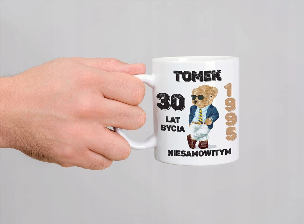 Dovana 30 gimtadienio proga vyrui meškiuko rinkinys puodelis + pagalvė su bet kokiu vardu