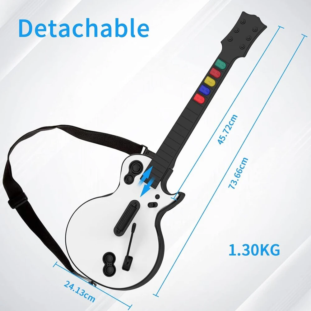 Doyo gitaros valdiklis, skirtas pc ir ps3 guitar hero gitarai su dirželiu, idealus guitar hero, clone hero ir rock band žaidimams, aukštos kokybės, skirtas guitar hero ps3 ir pc (5 mygtukai, baltas)