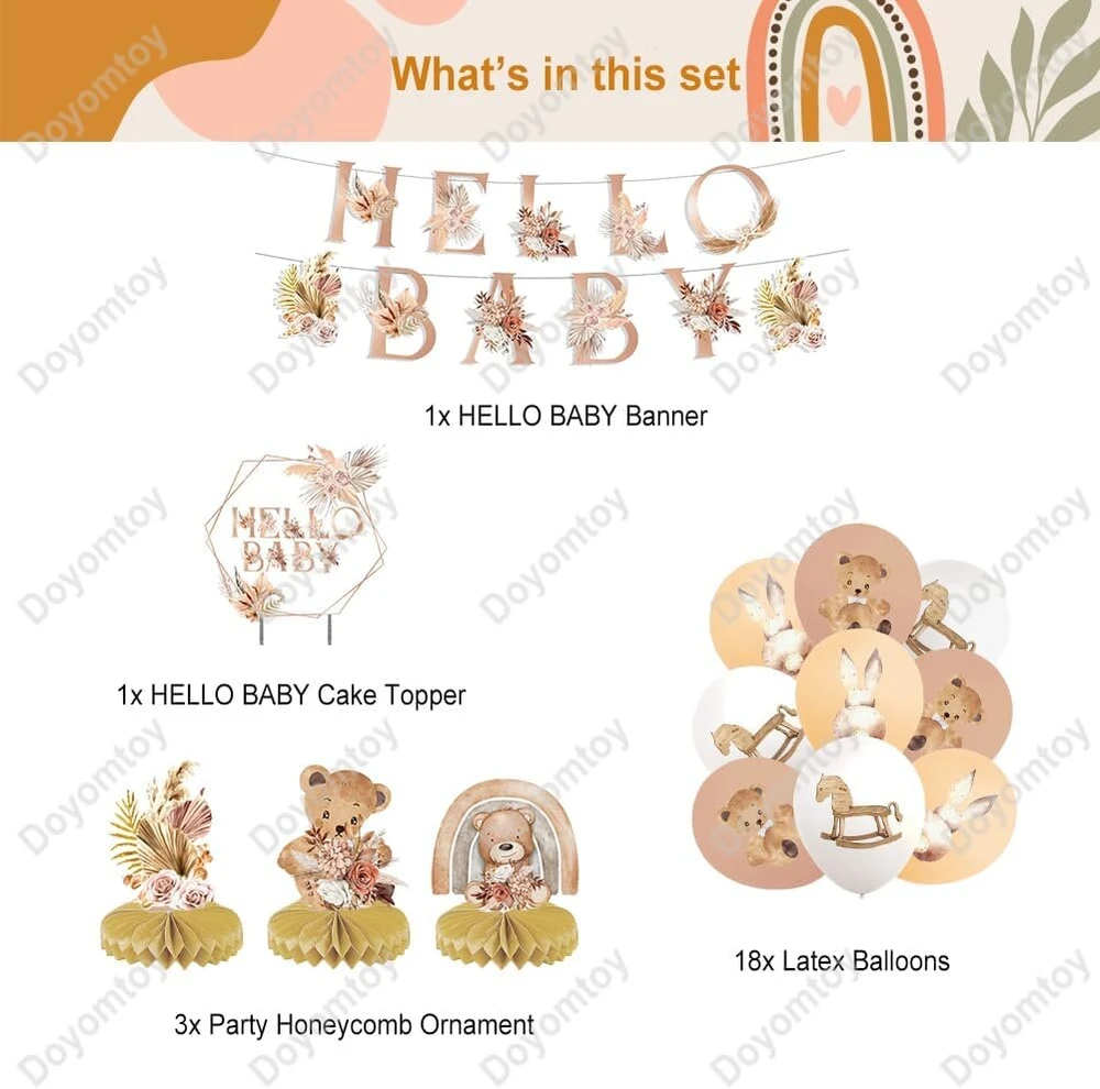 Doyomtoy boho gimtadienio dekoracija, boho baby shower vakarėlio balionų dekoracija korio ornamentas mergaičių gimtadienio vakarėliui bohemiška mergaičių gimtadienio dekoracija baby shower rinkinys, 23 vnt.