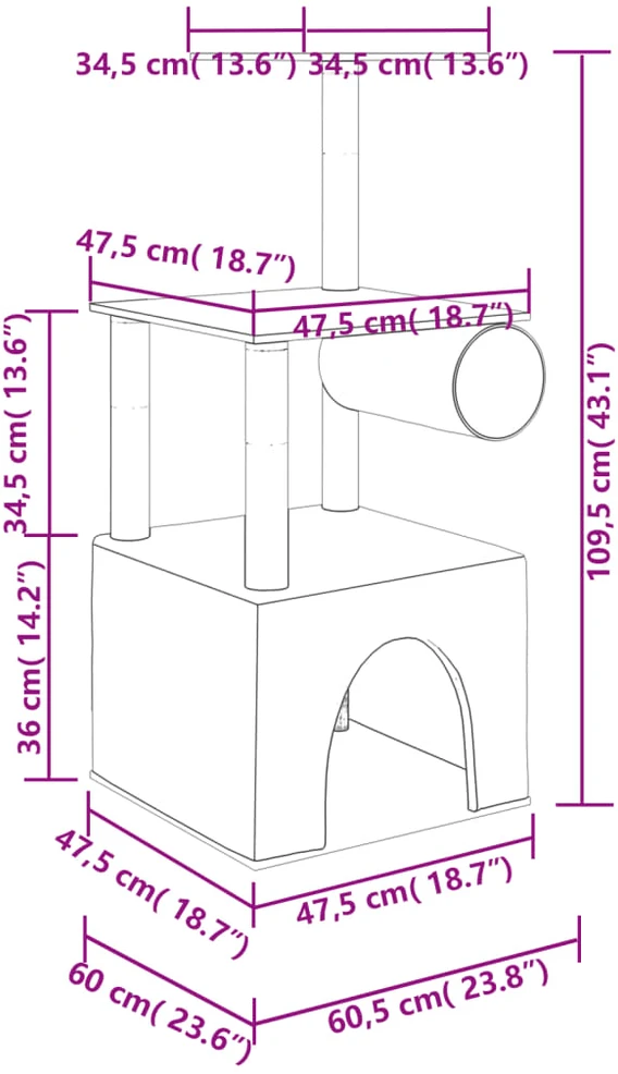 Draskyklė katėms su stovais iš sizalio, kreminė, 109,5cm