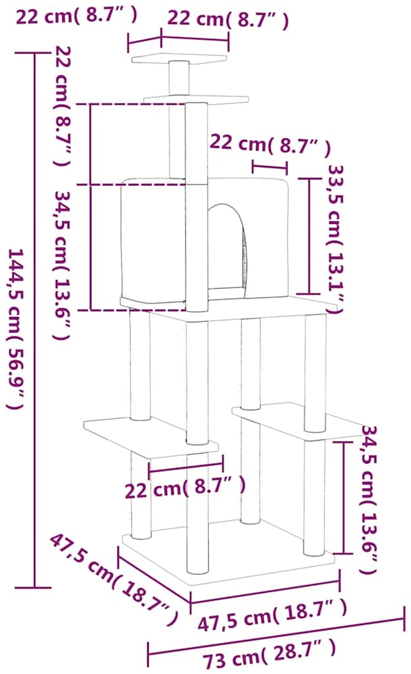 Draskyklė katėms su stovais iš sizalio, kreminė, 144,5cm