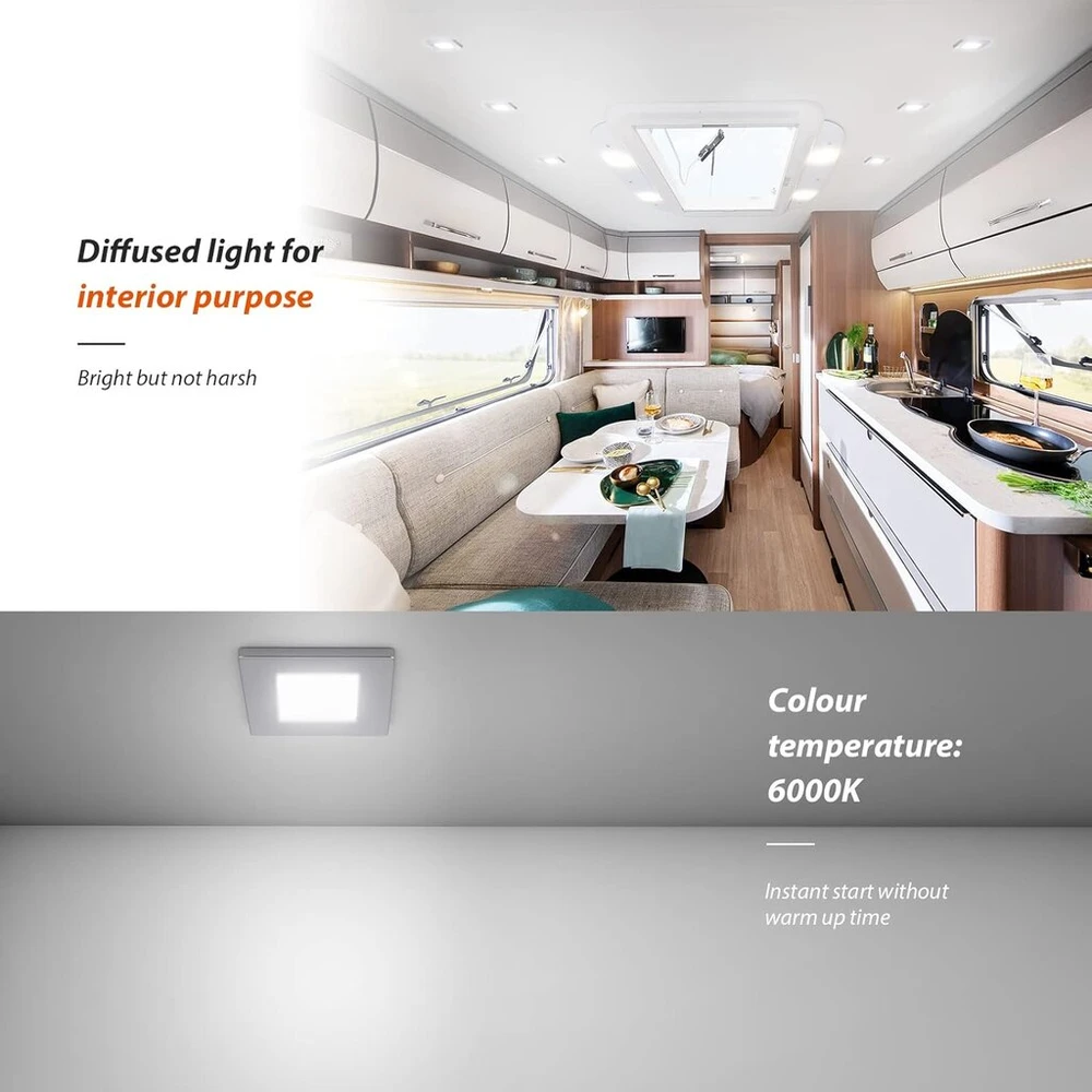 Dream lighting 12 V Led įleidžiamas prožektorius karavanui itin plokščias reguliuojamas Ip44 3 W 230 liumenų poliruotas paviršius šaltai balta