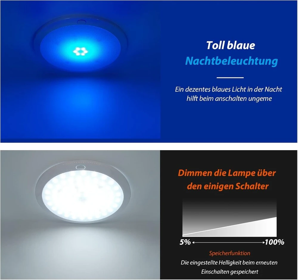 Dream lighting 12 V Led lubinis šviestuvas kemperiui, nameliui ant ratų, valčiai, jachtai, priminimas, reguliuojamas, Ip44, 21 cm, šaltai balta