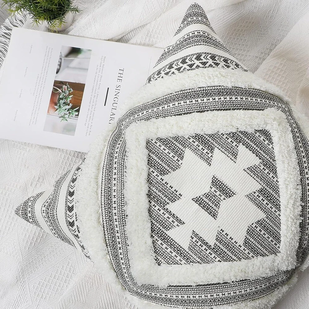 Dremisland dekoratyvinis pagalvėlės užvalkalas 45 x 45 cm - austas pagalvėlės užvalkalas juodas ir smėlio spalvos boho pagalvėlės užvalkalas actekų genčių etniniai pagalvėlių užvalkalai miegamojo svetainės sofai