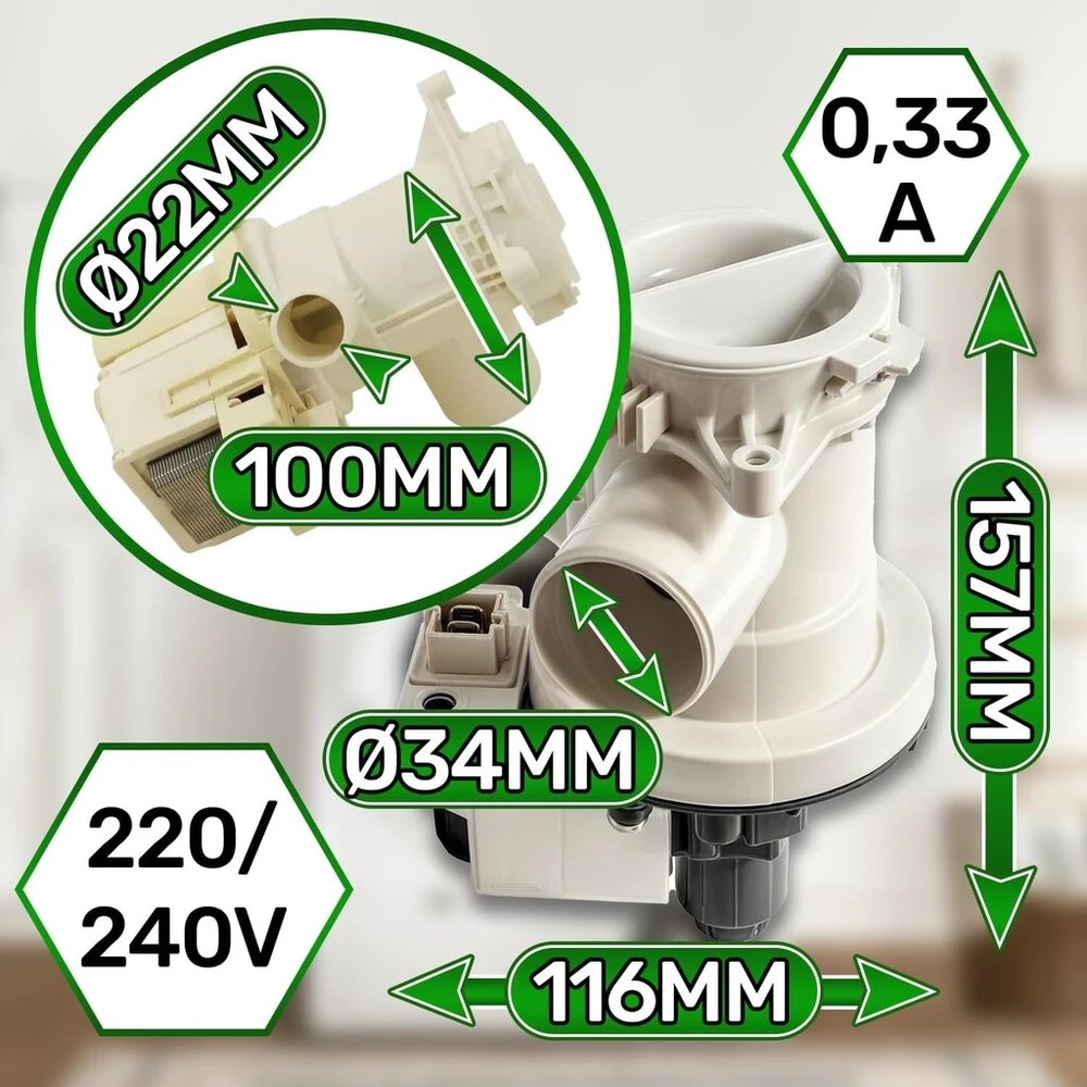 Drenažo siurblys skalbimo mašinoms 220/240v 0.33a su originaliu kodu 2863201400 2840940100 2840940200, skirtas arcelik, skirtas beko onix tech