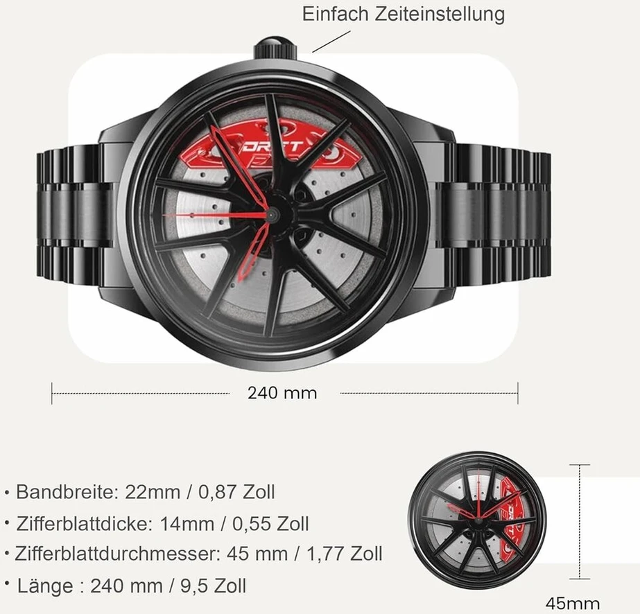 Driftelement Nitro vyriškas laikrodis su ratlankiu - m3 sportinio automobilio vyriškas laikrodis su 3d nerūdijančio plieno dizainu - individualizuotas dizainerio kvarcinis laikrodis su mineraliniu stiklu