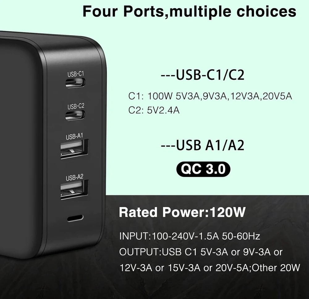 Dtk 120w usb c įkroviklis suderinamas su 100w usb c įkrovikliu gan usb c maitinimo šaltinis 4 prievadų pd įkroviklis