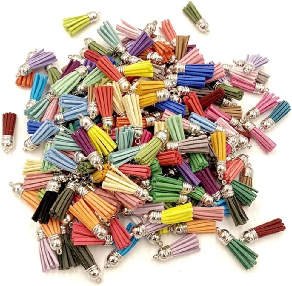 Dtoterul raktų pakabukas su kutais, 100 vienetų mini kutai, dirbtinės odos kutai, raktų pakabukai su sidabro spalvos dangteliu, oda rankdarbiams, "pasidaryk pats" reikmenys, įvairiaspalviai