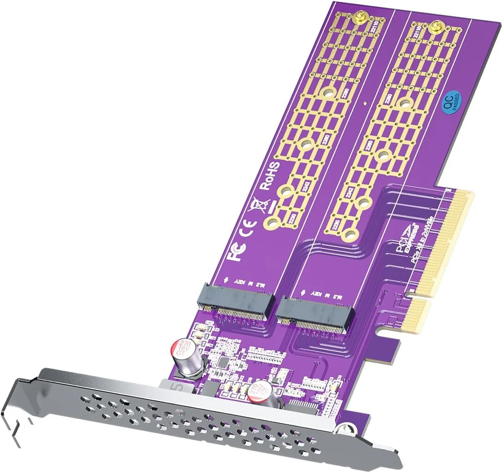 Dual M.2 Nvme į Pcie3.0 X8 adapteris be Pcie bifurkacijos funkcijos, palaiko 22110/2280/2260/2242/2230 M.2 Nvme Ssd (reikalinga Pcie bifurkacijos pagrindinė plokštė)