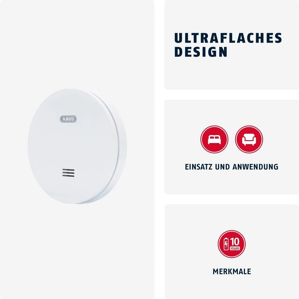 Dūmų detektorius Abus Rwm160 su 10 metų baterija