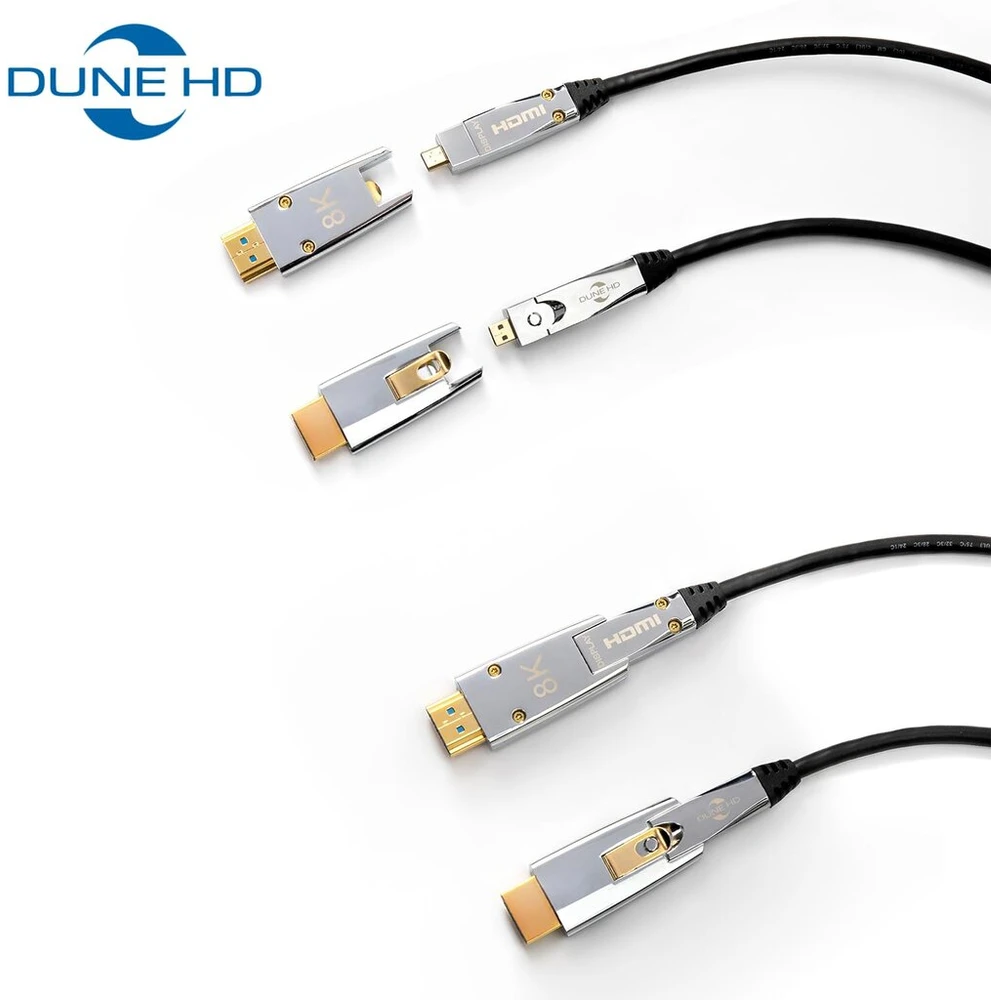 Dune Hd Professional didelės spartos šviesolaidinis kabelis 48 gbps hdmi 2.1a, 10k, 8k / 60hz, 4k / 120hz, 4:4:4, earc, cec, hdcp 2.2/2.3, 3d, hdr 10+, dolby, vr, žaidimų pc, tv, hi-end, rtx 40xx (15 m)