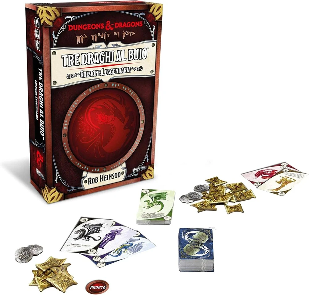 Dungeons Dragons Asmodee - three dragons in the dark: legendary edition, kortų žaidimas, itališka versija, 4046