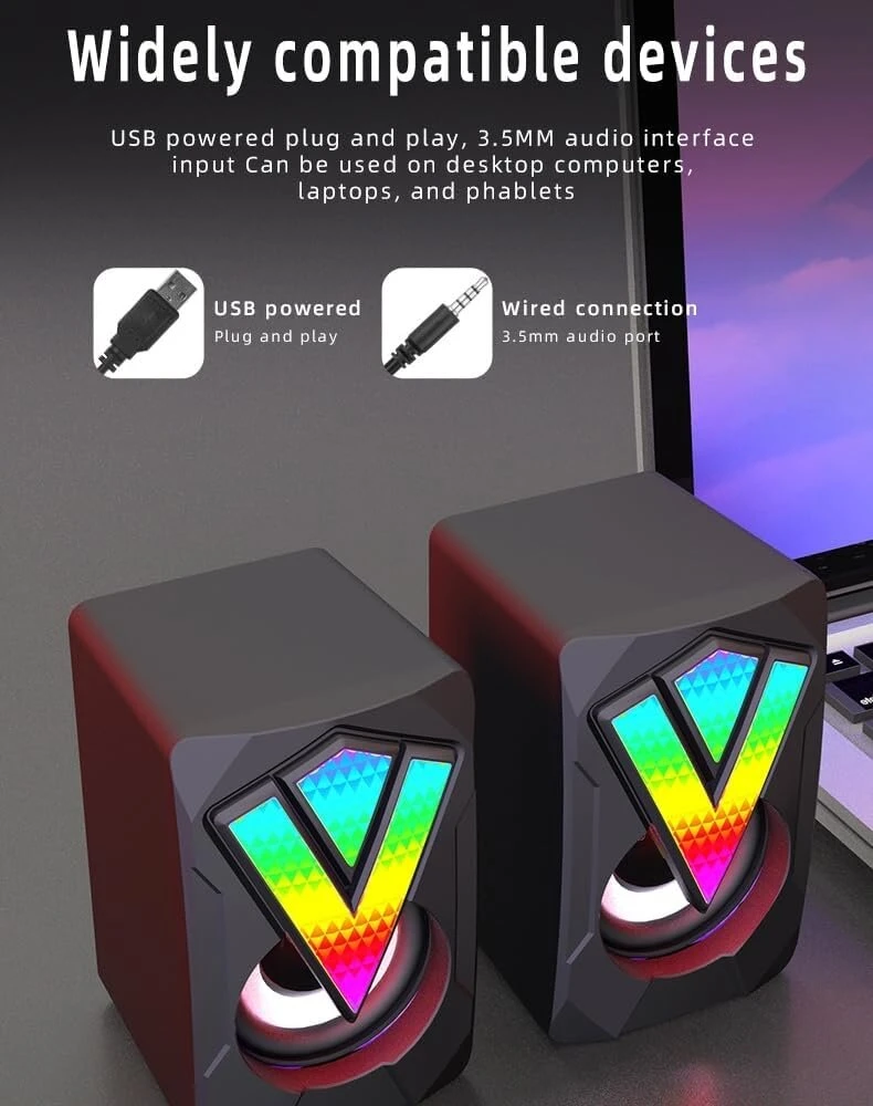 Kompiuterio kolonėlės Duobagma Pc garsiakalbis, Usb kompiuterio garsiakalbis 2.0 stereo žaidimų garsiakalbis su šauniomis Led lemputėmis, skirtas Pc kompiuteriui, staliniam kompiuteriui, nešiojamam kompiuteriui, išmaniajam telefonui