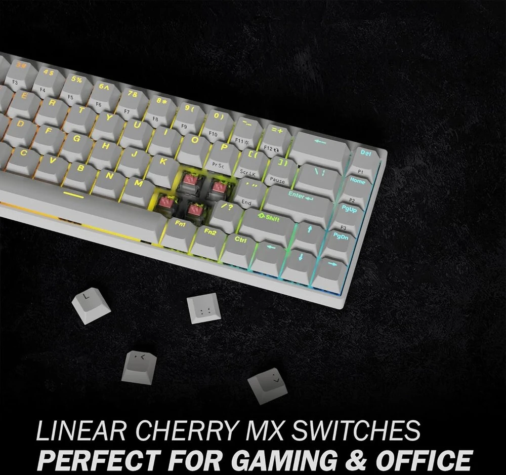 Durgod Hades 68 mechaninė žaidimų klaviatūra, 65% Ansi Us išdėstymas - Usb Type C, aliuminio korpusas, Double Shot Pbt Cherry profilis (cherry Silent Raudona, balta)