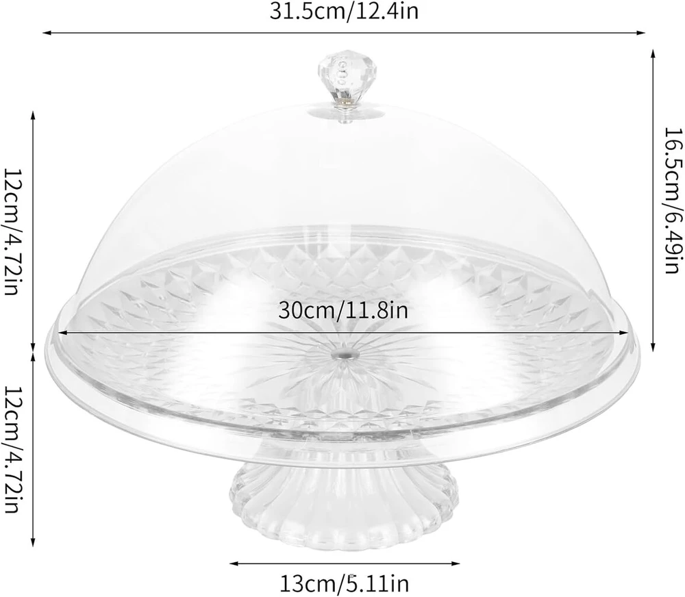 Duronge tortinė su dangčiu ir pagrindu, 30 cm apvali konditerijos tortinė, daugiafunkcinis plastikinis torto stovas, torto gaubtas, daugkartinio naudojimo, skaidri, virtuvėms
