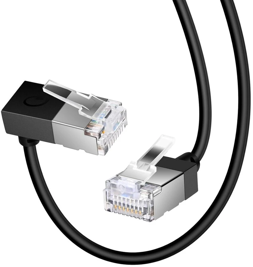 Dutevolns Itin plonas Cat 6 ethernet kabelis 90° žemyn kampu 8 m, lankstus plonas rj45 cat 6a lan kabelis gigabitinis, skirtas pc, maršrutizatoriui, ps4/5, (juodas)