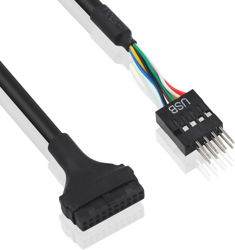 Duttek usb 3.0 jungtis į usb 2.0, usb 3.0 į usb 2.0 pagrindinės plokštės adapterio kabelis, 19 kontaktų usb 3.0 moteriška į 9 kontaktų usb 2.0 vyriška pagrindinės plokštės kabelio adapterio keitiklis 15 cm (2 vnt.)
