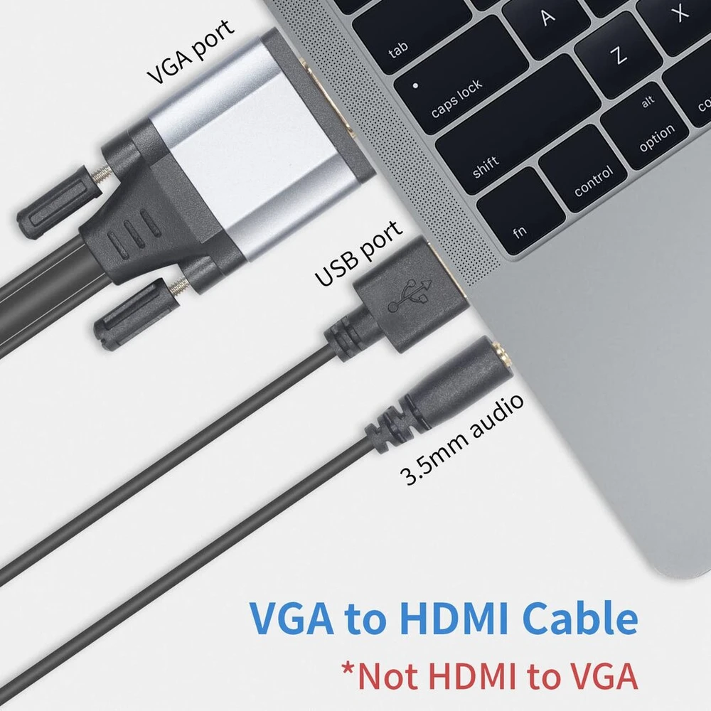 Duttek Vga į Hdmi kabelis, Vga į Hdmi keitiklis su 3,5 mm audio prievadu ir Usb 2.0 maitinimo prievadu, 1080p Vga kištukas į Hdmi kištuką, kabelis monitoriui, televizoriui, kompiuteriui 1,5 m (ne Hdmi į Vga)