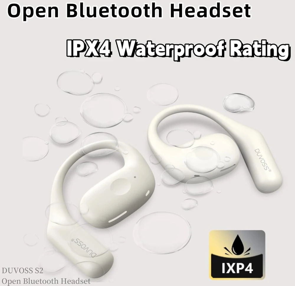 Duvoss atviro tipo ausinės, tikros belaidės ausinės su mikrofonu, lengvos, bluetooth 5.3 ausinės su ipx4 atsparumu vandeniui, ausinės su ausų kabliukais, air line sportinės ausinės treniruotėms ir bėgiojimui