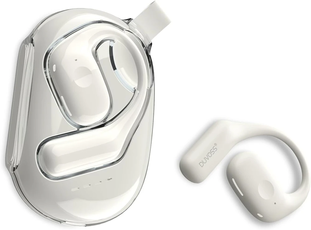 Duvoss atviro tipo ausinės, tikros belaidės ausinės su mikrofonu, lengvos, bluetooth 5.3 ausinės su ipx4 atsparumu vandeniui, ausinės su ausų kabliukais, air line sportinės ausinės treniruotėms ir bėgiojimui