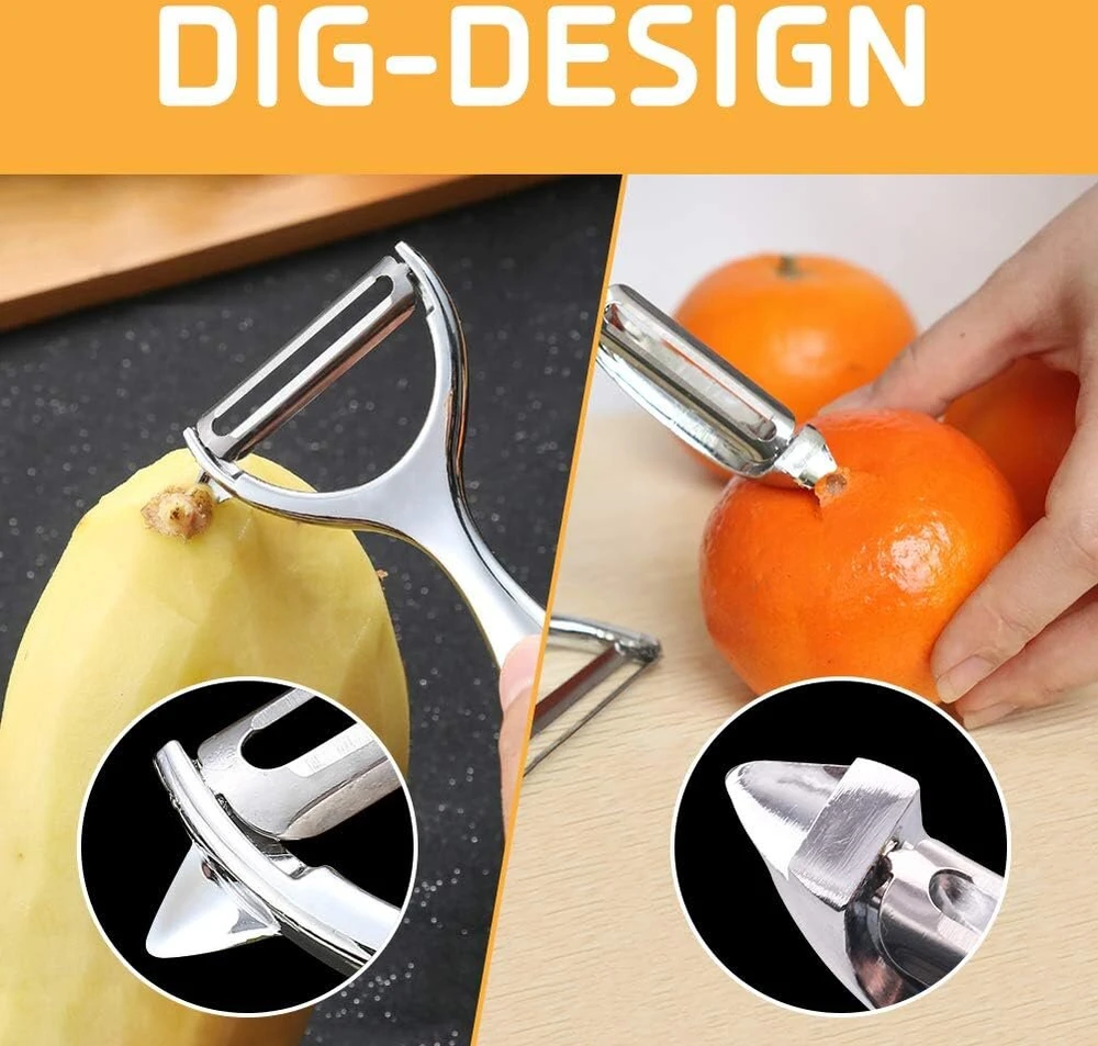 Dvigubas daržovių ir vaisių skustukas su ergonomiška rankena, 2 vnt.
