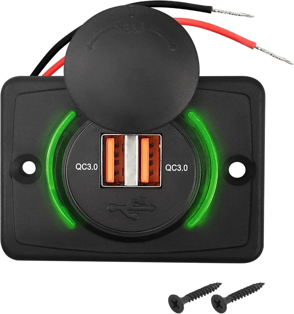 Dvigubas Usb įkroviklis 12-24v su Qc 3.0 ir dangteliu