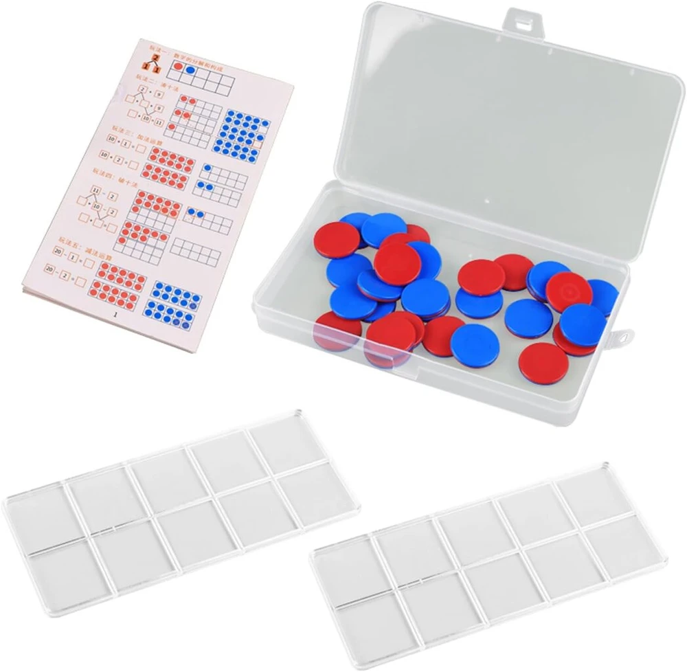 Dvipusės matematikos plokštelės 50 vnt. (25 mm) - raudonos/mėlynos