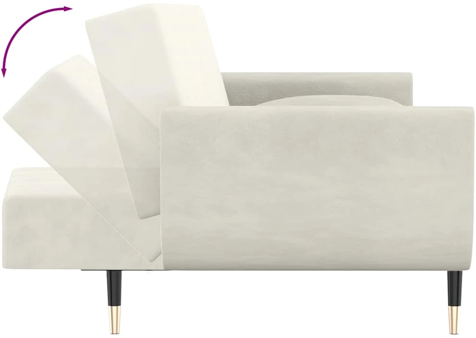 Fotelis Dvivietė sofa-lova su dvejomis pagalvėmis, kreminė, aksomas