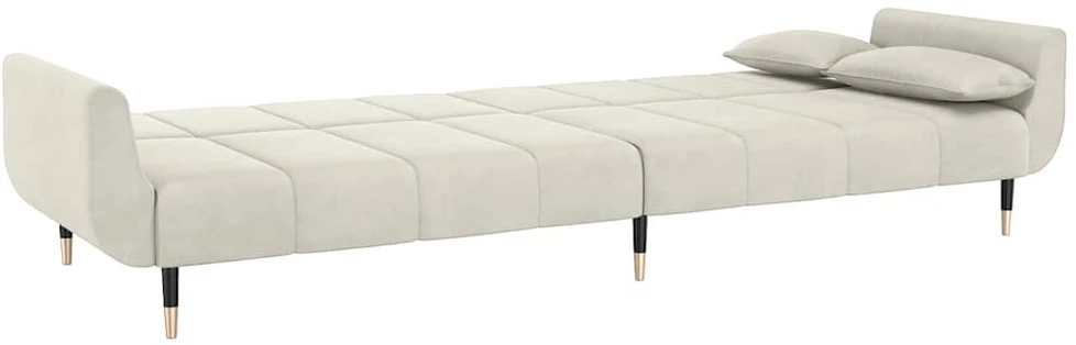 Fotelis Dvivietė sofa-lova su dvejomis pagalvėmis, kreminė, aksomas